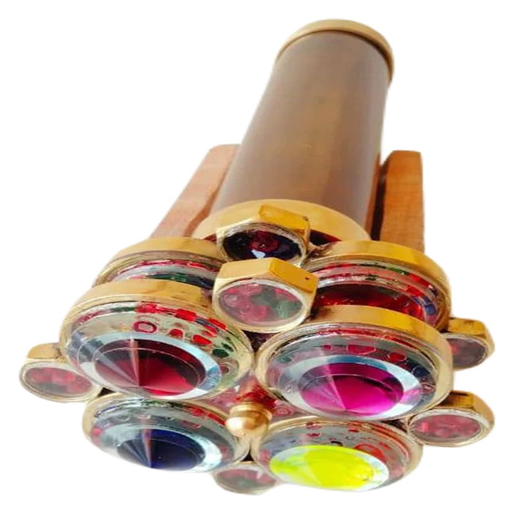MUSKAN NAUTICAL STORE Brass Kaleidoscope Unique Classic Wheel Double Kaleidoscope Brass Gifts for Kids and Everyone (with Stand)