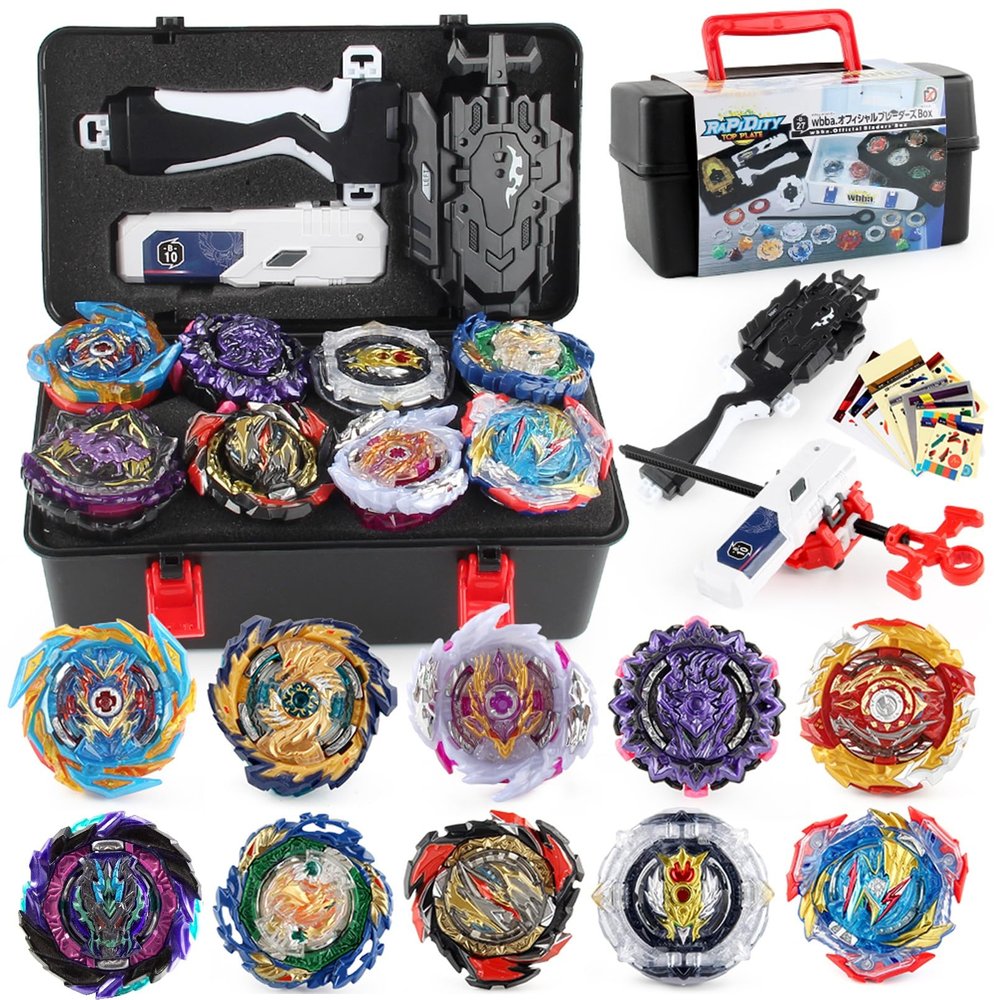 Battling Top Set, Burst Gyro Toys 10 Spinning Tops 2 Launchers Combat Battling Game with Portable Storage Box Gift for Kids Children Boys