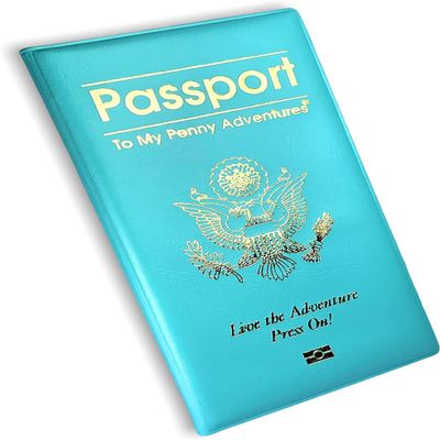 Pennybandz Penny Passport to My Penny Adventures - Pressed Penny Souvenir Collecting Book - Holds 48 Coins - Vegan Leather - Every Book Ordered Comes with a Mystery Penny as a Gift (Ocean Turquoise)
