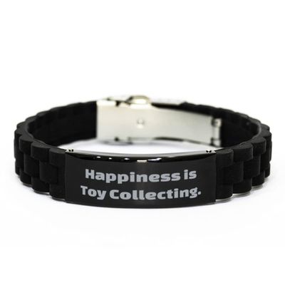 Happiness is Toy Collecting. Toy Collecting Black Glidelock Clasp Bracelet, Funny Toy Collecting, Engraved Bracelet for Men Women