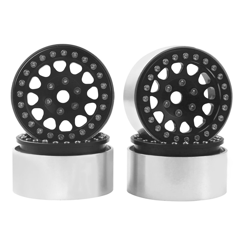 4PCS ShareGoo Metal 1.9 inch Beadlock Wheel Rims Set Wheel Hubs 12mm Hex Compatible with Traxxas TRX4 Axial SCX10 SCX10-II 90046 SCX10-III AXI03007 D90 Gen8 1/10 RC Crawler (Black)