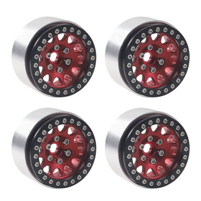 4PCS ShareGoo Metal 1.9 inch Beadlock Wheel Rims Set Wheel Hubs 12mm Hex Compatible with Traxxas TRX4 Axial SCX10 SCX10-II 90046 SCX10-III AXI03007 D90 Gen8 1/10 RC Crawler (Black & Red)