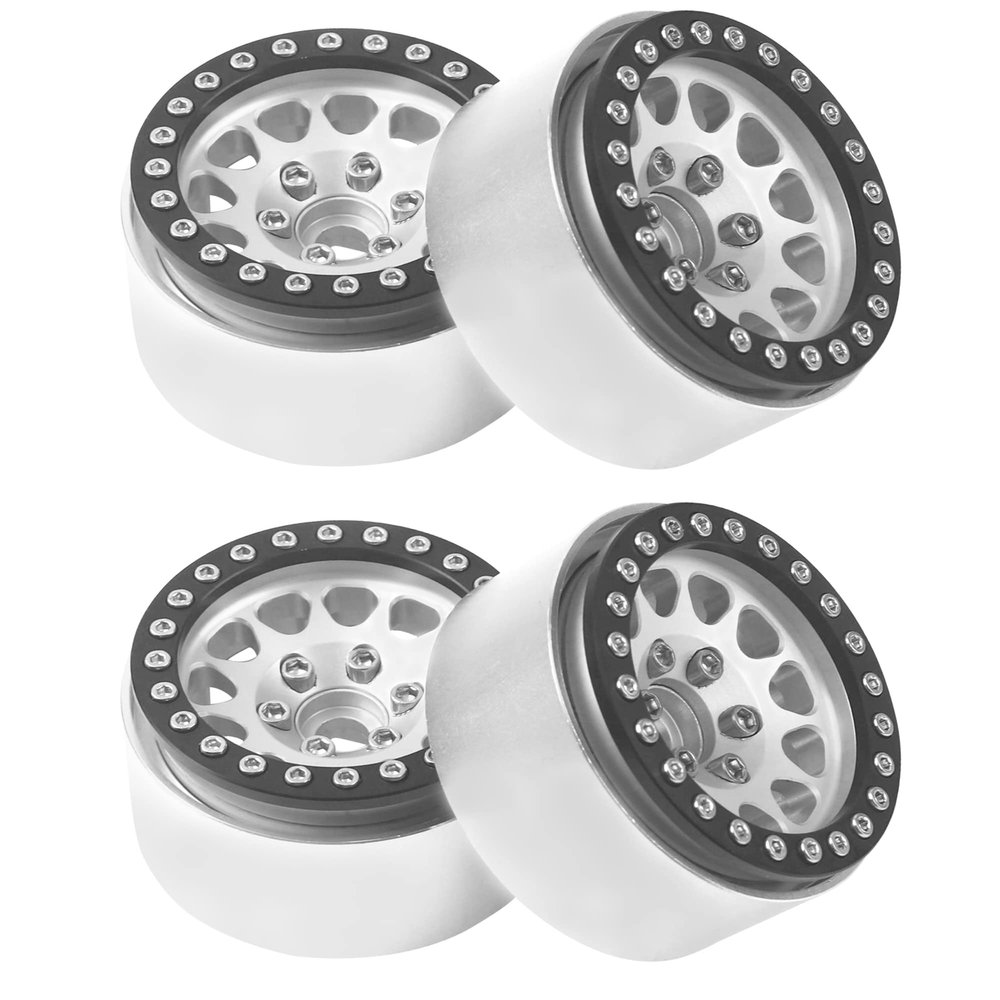 4PCS ShareGoo Metal 1.9 inch Beadlock Wheel Rims Set Wheel Hubs 12mm Hex Compatible with Traxxas TRX4 Axial SCX10 SCX10-II 90046 SCX10-III AXI03007 D90 Gen8 1/10 RC Crawler (Black & Silver)