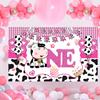 1st Birthday Party Decorations Pink Cow Theme Happy Birthday Backdrop Photo Background for Girls First Birthday Decorations Baby Shower Party Supplies view 4