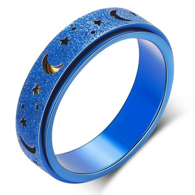 OreilleStar Anxiety Ring for Women Spinner Ring Fidget Toys Adults Stainless Steel Fidget Ring Spinner Rings for Anxiety Women Men Moon Star Blue 6