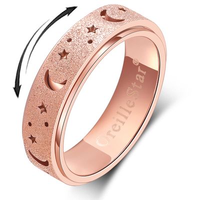 OreilleStar Anxiety Ring for Women Spinner Ring Fidget Toys Adults Fidget Ring Spinner Rings for Women Stainless Steel Anxiety Moon Star Rose Gold
