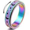 OreilleStar Anxiety Ring for Women Spinner Ring Fidget Stainless Steel Ring Fidget Toys Adults Spinner Rings Fidget Rings Fidget Ring Men Moon Star Rainbow Size 10 view 1