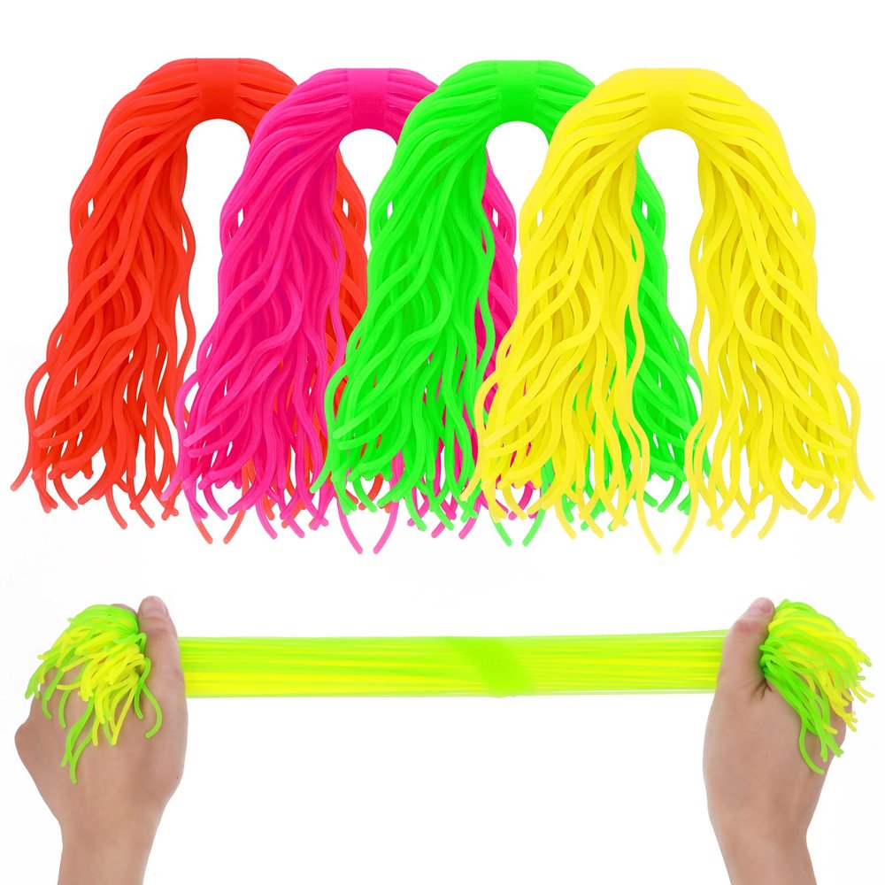 Prasacco 4 PCS Ramen Noodles Fidget Toy Stretchy Spaghetti Ball Fidget String Noodles Fidget Toy for Stress Relieve