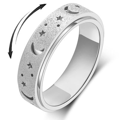 OreilleStar Anxiety Ring for Women Spinner Ring Fidget Ring Stainless Steel Fidget Toys Adults Spinner Rings Fidget Ring Men Silver Size 10