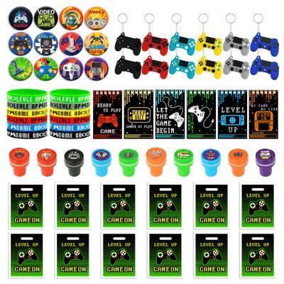 BANBALLON 66 PCS Video Game Party Favors Video Game Theme Notepads Wristbands Stampers Keychains For Level Up Party Gamer Birthday Party Classroom Rewards Supplies