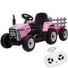 12V Kids Ride On Tractor with Trailer & Remote Control, Toddler Battery Powered Electric Vehicle, Slow Start 7LED Headlights USB Music Player 2+1 Gear Shift, Pink, 35W/ EVA Tire view 1