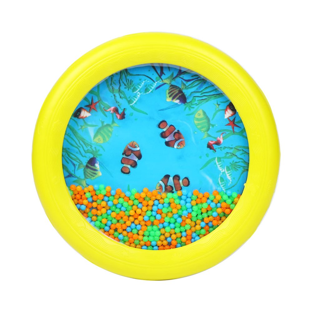 Musfunny Ocean Drum Wave Bead Drums Gentle Sea Sound Music Gift Musical Educational Sea Sound Drum Tool for Kid Child Baby (Yellow)