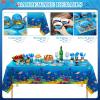 171 Pcs Under the Sea Party Supplies Ocean Sea Party Tableware Set Underwater Birthday Paper Plates Napkins Cups Cutlery Banner Tablecloth for Mermaid Beach Birthday Party Supplies 24 Guests view 3