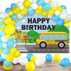 Charnoel School Bus Birthday Party Decorations Theme Happy Backdrop Banner 92 Pieces Blue Yellow White Balloon Kit for Kids Boys Girls Back to Supplies view 1