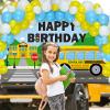 Charnoel School Bus Birthday Party Decorations Theme Happy Backdrop Banner 92 Pieces Blue Yellow White Balloon Kit for Kids Boys Girls Back to Supplies view 4