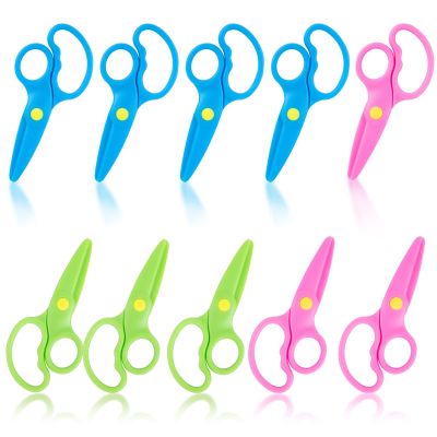 LOVESTOWN Kids Scissors, 10PCS Plastic Safety Scissors Preschool Training Scissors for Toddlers DIY Crafts Paper Cut Multi