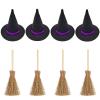 TUDACVTE Halloween Decorations Mini Witch Hats and Mini Broom Black and Purple Halloween Decorations for Halloween Party Birthday DIY Crafts Accessories, 6Pcs Black Witch Hats+6Pcs Broom Sticks view 1