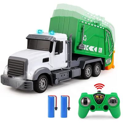 2.4G RC Garbage Truck Toy with Lights - 6 Channel Remote Control Waste Management Garbage Truck with 2 Rechargeable Batteries, Kids Recycling Trash Toys, Excellent Xmas Gifts for Boys Girls 3-8