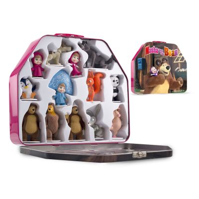 LUPPA Masha and The Bear Toys Playset: 13 Figures with Tin Box of The Bears House I Masha and The Bear I Figures and Dolls of TV Programs I Toys for Girls