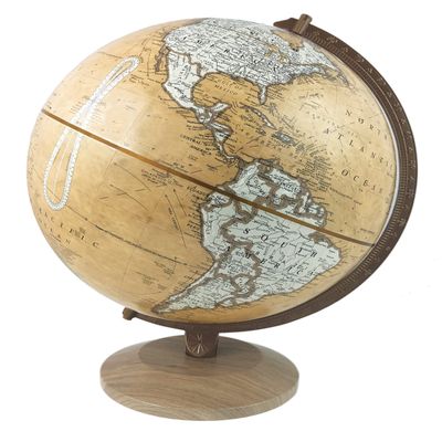 Hartford 12" Diameter Globe, USA Cartography with with Mountain Relief, Taperedd Natural Colored Base and Special Antique Designer Globe Ball. The Hartford Designer Globe combines the stylings of the classic antique ocean globe with clean white land