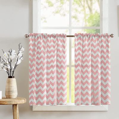Zen Creative Designs Chevron Zig-Zag Print Tier Window Valance 2 Piece Set Home Dcor Bedroom Nursery Kitchen Window (Pink)