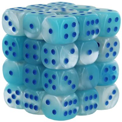 Chessex Dice Set 12mm Gemini: Pearl Turquoise-White/Blue Luminary Dice Block Dungeons and Dragons D&D DND TTRPG Dice Includes 36 Dice D6