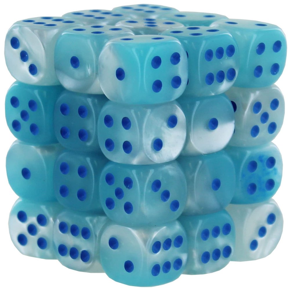 Chessex Dice Set 12mm Gemini: Pearl Turquoise-White/Blue Luminary Dice Block Dungeons and Dragons D&D DND TTRPG Dice Includes 36 Dice D6