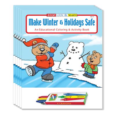 ZOCO Make Winters & Holidays Safe Coloring Books (50 Bulk Pack, With Crayons) Holiday Activity Books for Kids, Stocking Stuffers, Xmas Party Favors, Sunday School, Made in USA