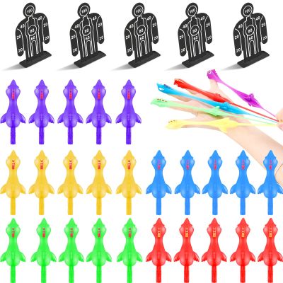 Chivao 45 Pcs, 40 Rubber Chicken Sling Toy and 5 Targets, Rubber Fingers Flying Toy Decompress Chicken Sling Stretchy for Kids Adult for Funny Party and Gifts