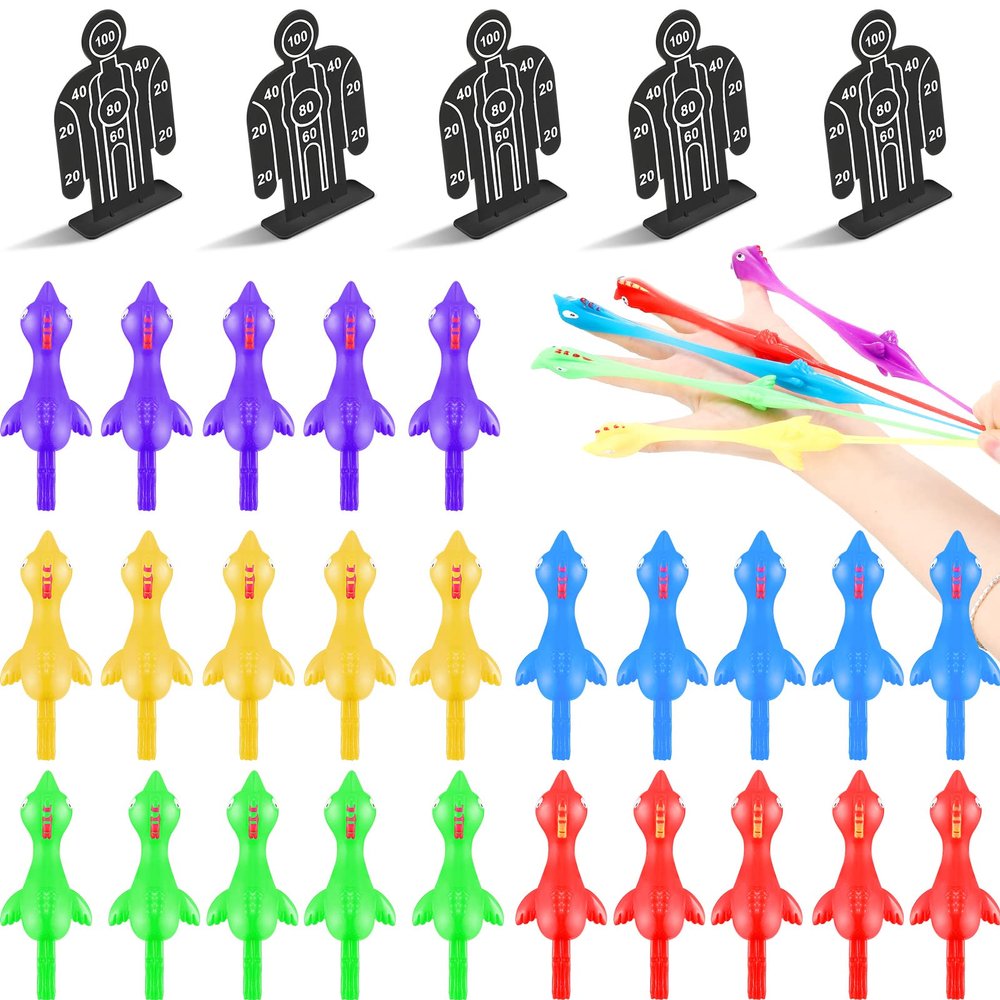 Chivao 45 Pcs, 40 Rubber Chicken Sling Toy and 5 Targets, Rubber Fingers Flying Toy Decompress Chicken Sling Stretchy for Kids Adult for Funny Party and Gifts