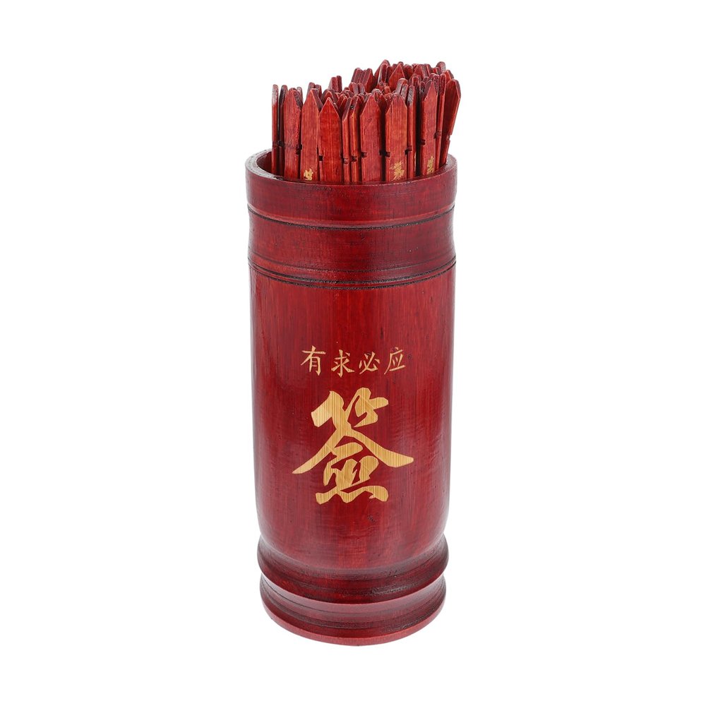NUOBESTY 1 Set Chinese Fortune Sticks with Storage Cup Chinese Fortune Telling Sticks Divination Wooden Stick with Book Bucket for Home Temple Dark Red