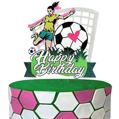 Girls Football Happy Birthday Cake Topper, Soccer Theme Birthday Party Decoration for Girls, Football World Cup Party Favor for Female Players Fans