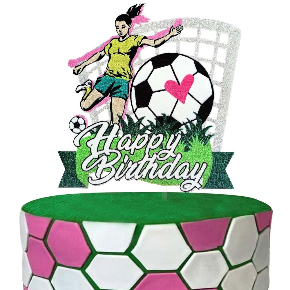 Girls Football Happy Birthday Cake Topper, Soccer Theme Birthday Party Decoration for Girls, Football World Cup Party Favor for Female Players Fans