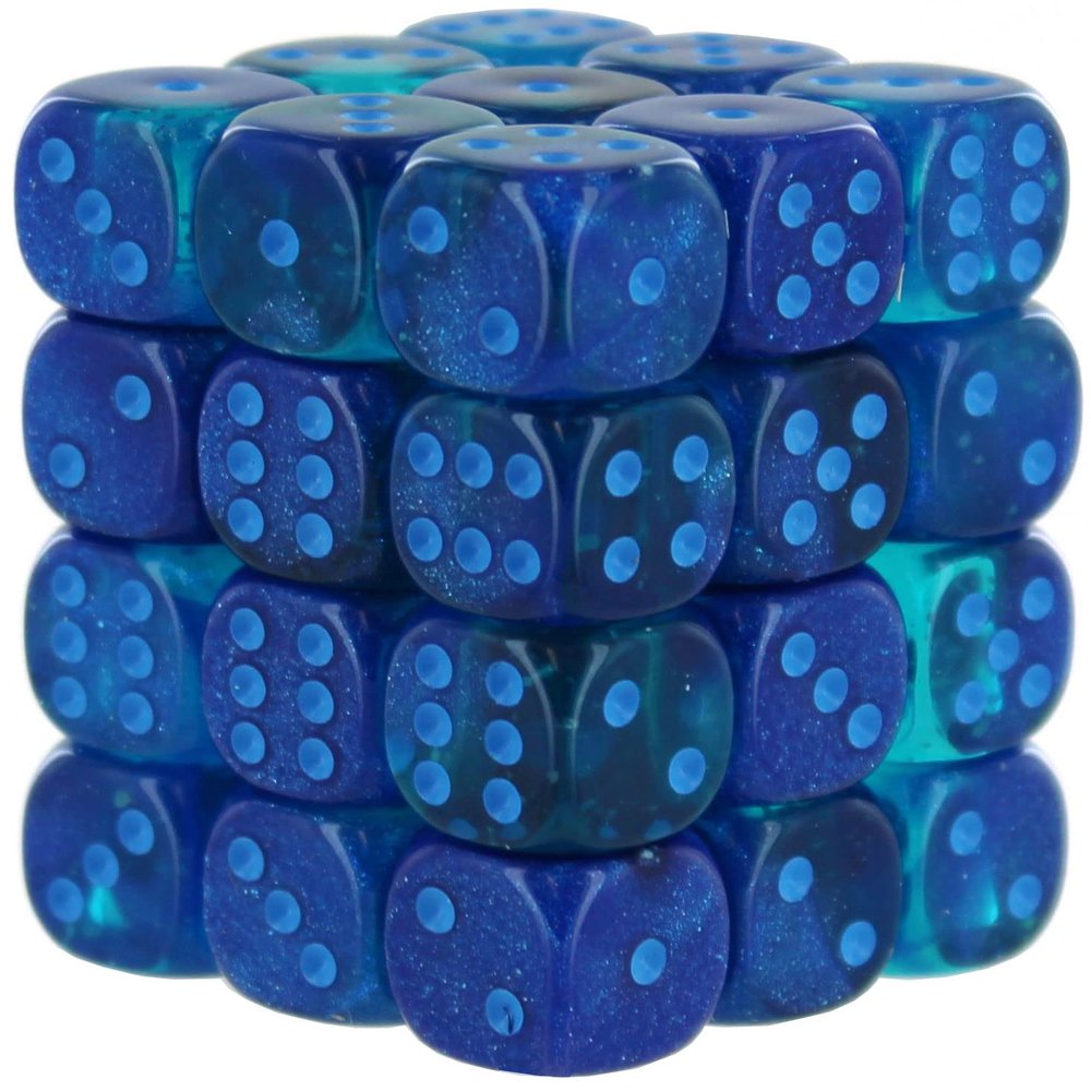 Chessex Dice Set 12mm Gemini: Blue/Light Blue Luminary Dice Block Dungeons and Dragons D&D DND TTRPG Dice Includes 36 Dice D6