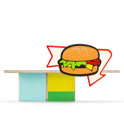 CANDYCAR Wooden Diecast Collection - Hamburger Shack, Premium Handcrafted Beech Wood Toy