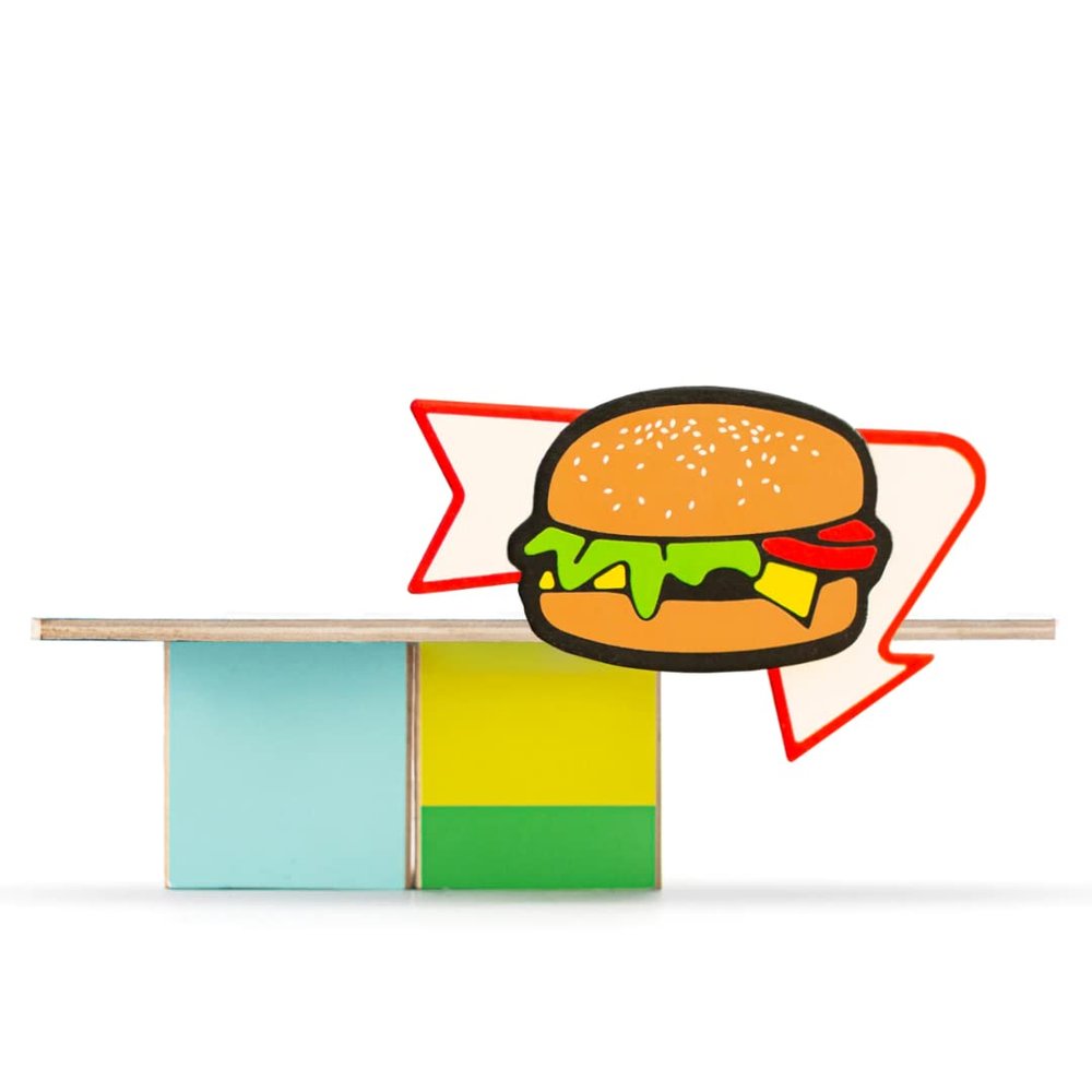 CANDYCAR Wooden Diecast Collection - Hamburger Shack, Premium Handcrafted Beech Wood Toy