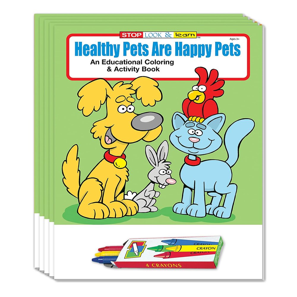 ZOCO Healthy Pets Coloring & Activity Books (50 Bulk Pack, With Crayons) Pet Care Education with Fun Games & Activities Veterinarian Handout for Kids
