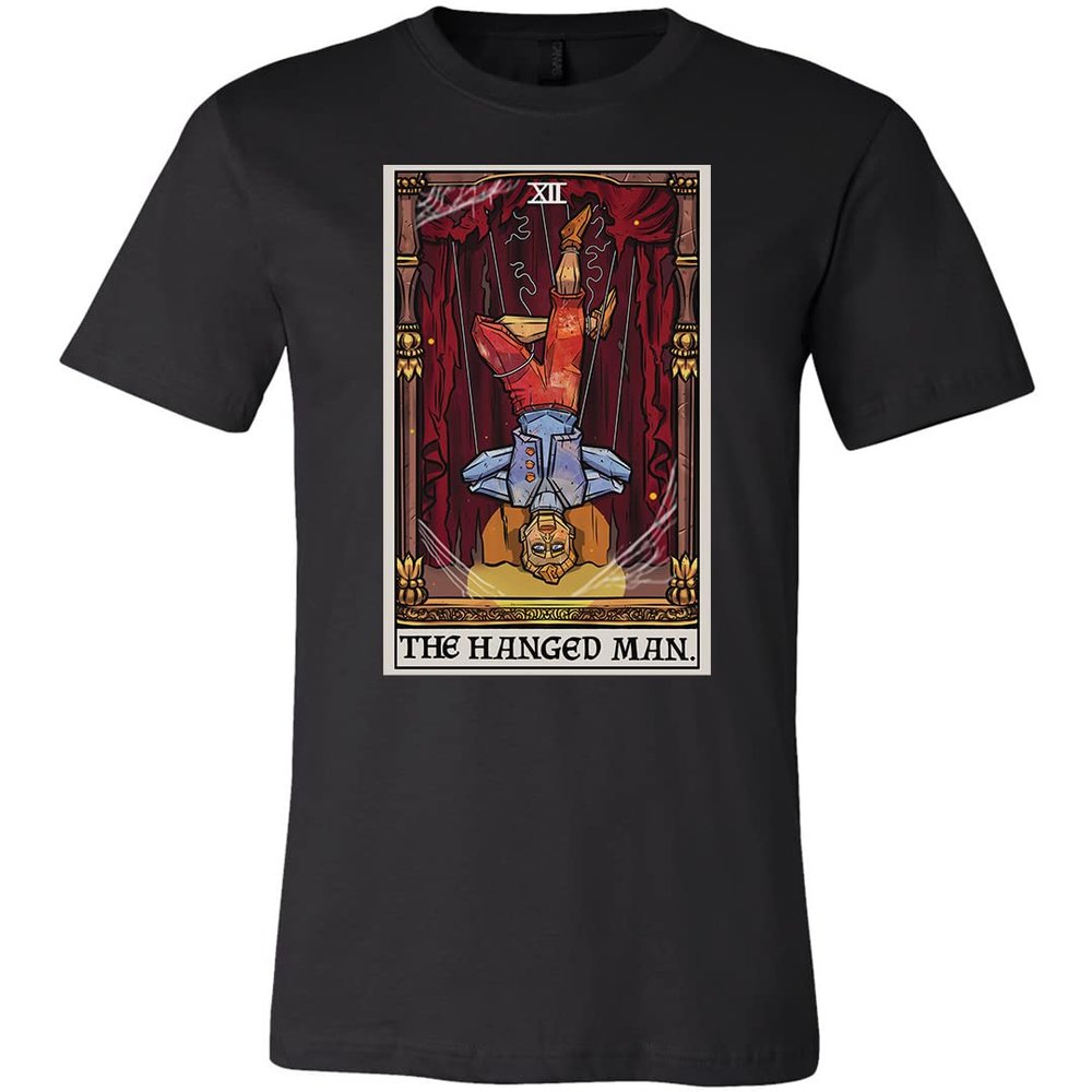 The Hanged Man Tarot Card Shirt - Marionette Puppet- Terror Tarot Edition (as1, Alpha, x_s, Regular, Regular, Unisex_XS) Black