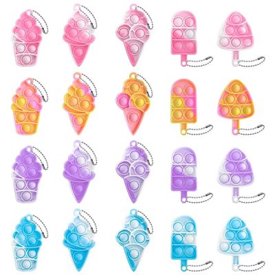 20Pcs Ice Cream Mini Pop Keychain Fidget Toy, Ice Cream Party Favors Supplies, Silicone Mini Pop Toys Birthday for Kids Anxiety Stress Reliever for Adults