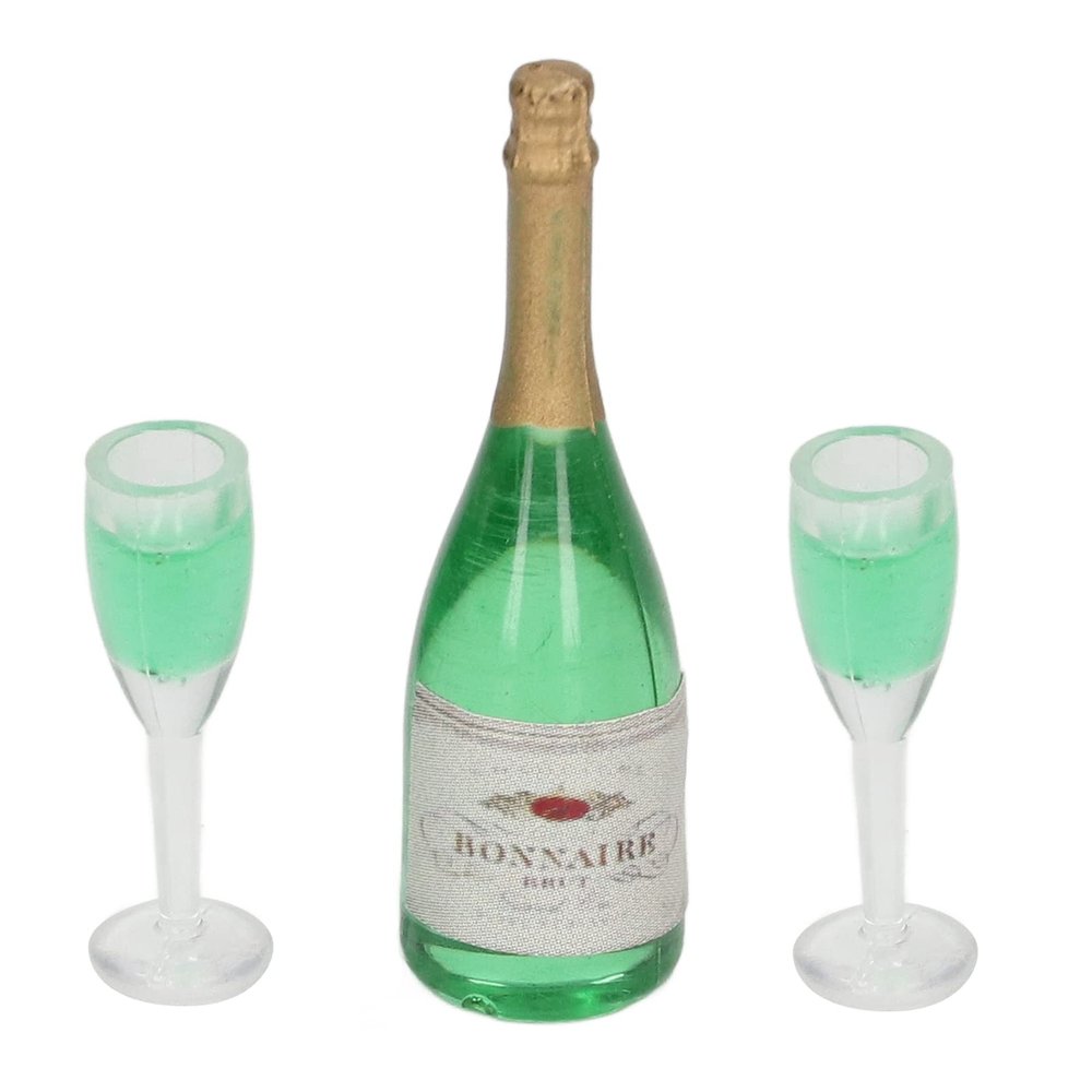10 Sets Dollhouse Champagne Set, Lifelike PVC Dollhouse Champagne Bottle with Two Mini Champagne Glass DIY Miniature Simulation Model Dollhouse Decor