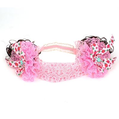 Ruilogod Double Flowers Wig Ornament Stretchy Band Headband for Kids Child Pink (id: 26f 49c c8c f77 c3d