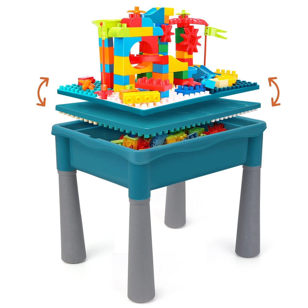 BEAURE 5-in-1 Multi Activity Sand Water Play Table, Double-Sided Kids Activity Table with Storage, 105pcs Marble Run Building Blocks Sensory Table for Kids Toddler Boys Girls