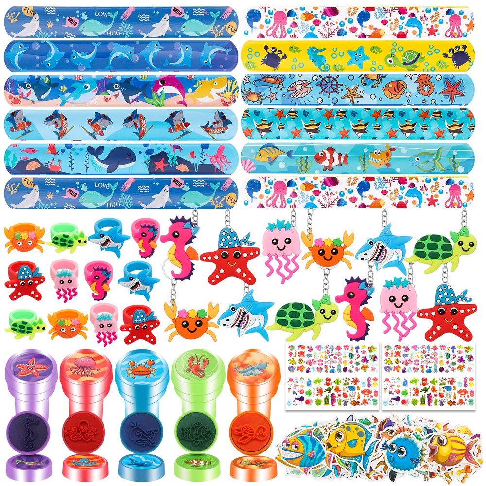 Moncinday 88Pcs Under the Sea Party Favors for Kids, Ocean Sea Animals Themed Party Supplies for Boys Girls, Cute Sea Animal Party Favors for Birthday Party Supplies School Rewards Prize for Kids