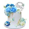 19 PCS Flower Cake Toppers Butterfly Happy Birthday Cake Decorations with Artificial Blue Rose Flowers Eucalyptus Butterflies for Party Wedding Baby Shower Supplies (Blue) view 1