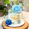 19 PCS Flower Cake Toppers Butterfly Happy Birthday Cake Decorations with Artificial Blue Rose Flowers Eucalyptus Butterflies for Party Wedding Baby Shower Supplies (Blue) view 3