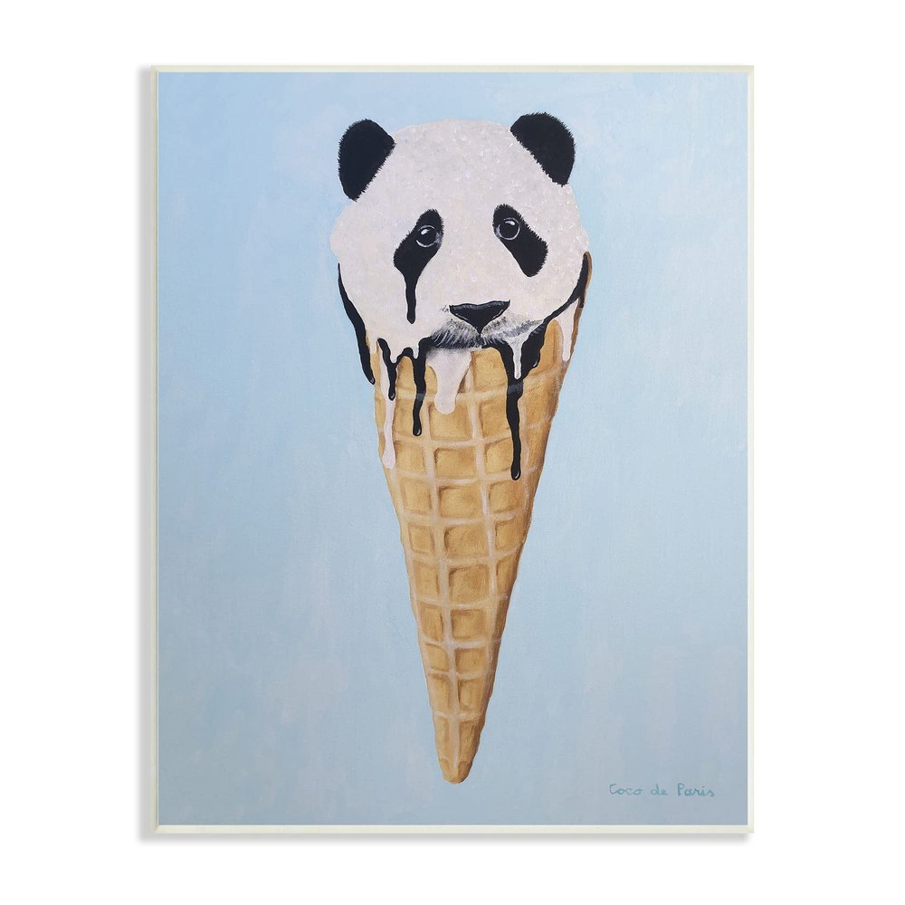 Stupell Industries Adorable Panda Bear Ice Cream Waffle Cone,Design by Coco de Paris