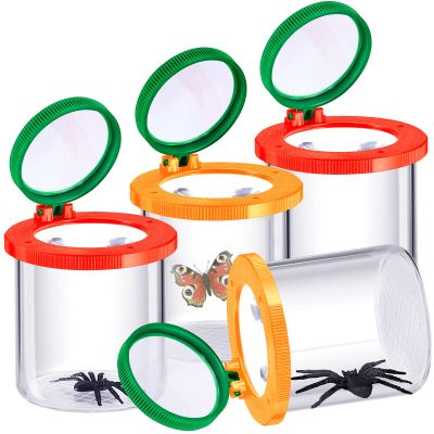 Skylety 4 Pcs Insert Bug Viewer Magnifier Backyard Explorer Bug Catcher Kit for Kids Insect Cage Catcher Box Critter Insect Jar for Children Nature Exploration Toys Educational Science Kits, 2 Colors
