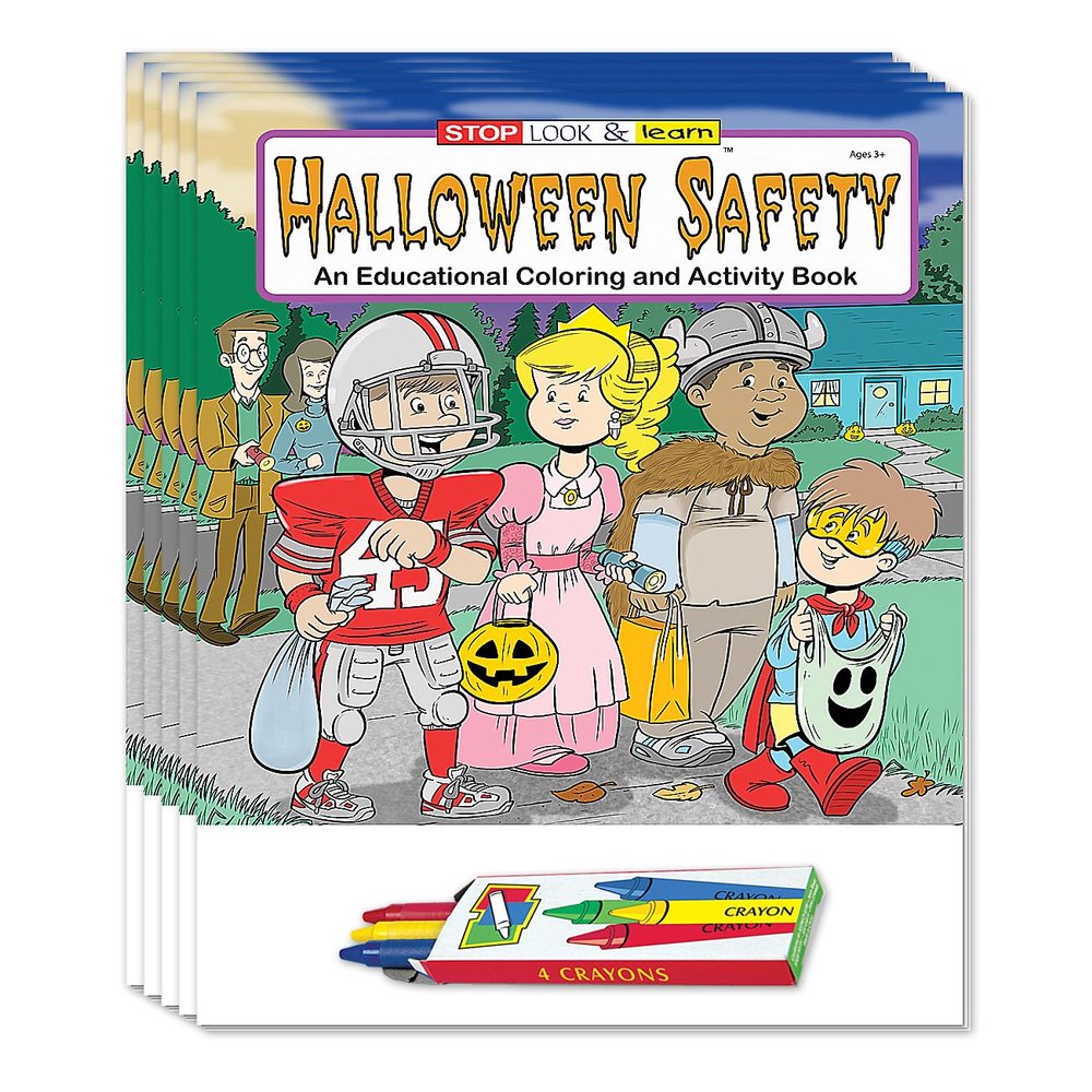 ZOCO  Halloween Safety Coloring Books for Kids  Gifts, Treat, Goodie Bag Filler, Party Favors  Mini Activities (50 Bulk Pack, With Crayons)