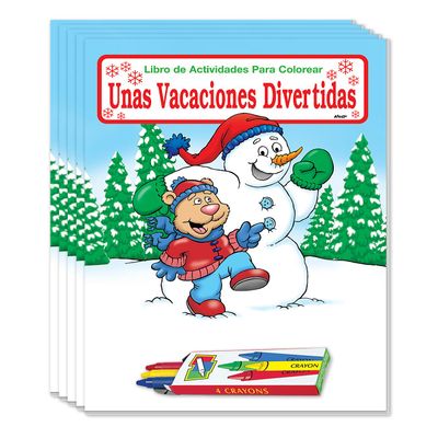 ZOCO Holiday Fun (Spanish Version) Coloring and Activity Books (50 Bulk Pack, With Crayons) Kids Holiday Activities Stocking Stuffers Treat Bags Party Favors
