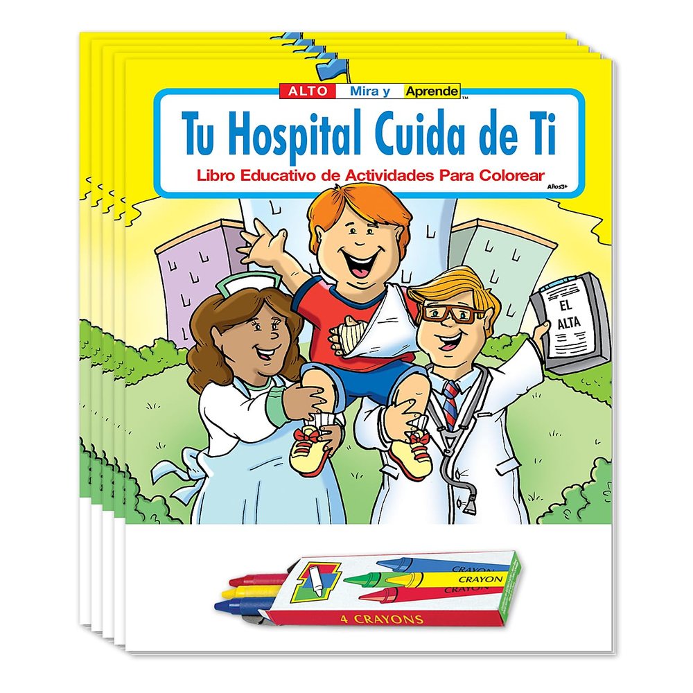 ZOCO Your Hospital Cares About You (in Spanish) Coloring Books (50 Bulk Pack, with Crayons) Educational Games, Puzzles, Activities for Kids